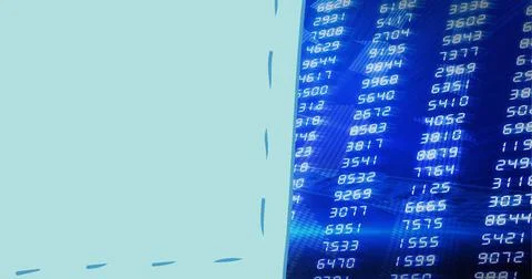 Digitally generated image of green banner over data processing against blue Foto stock
