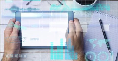 Digitally generated image of hands holding tablet computer Stock Photos