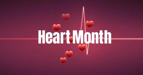Digitally generated image of heart month text with pulse trace over colored Illustrazione stock