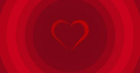 Digitally generated image of heart shape on red circular pattern background with Stock Illustration
