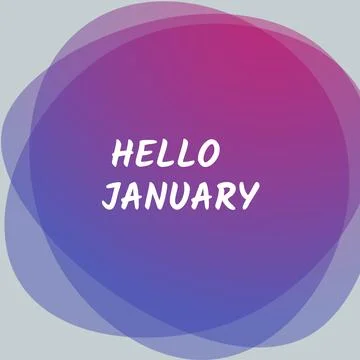 Digitally generated image of hello january text over purple banner against grey Stock Photos