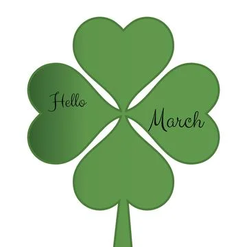 Digitally generated image of hello march text banner over a clover icon against Ilustração Stock