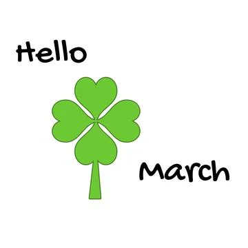 Digitally generated image of hello march text banner and clover icon against 库存照片