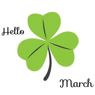 Digitally generated image of hello march text banner and clover icon against 库存照片