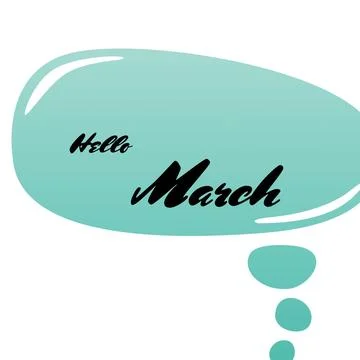 Digitally generated image of hello march text over a blue speech bubble against Stock Photos