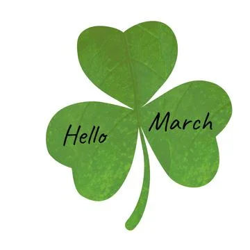 Digitally generated image of hello march text banner over a clover icon against 库存照片