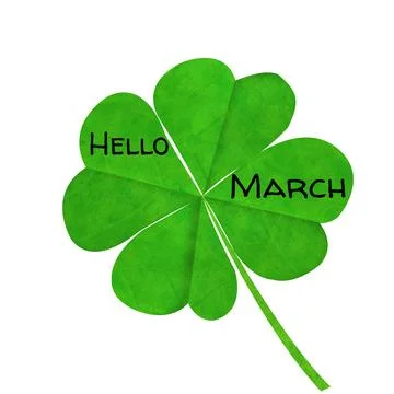 Digitally generated image of hello march text banner over a clover icon against 库存照片