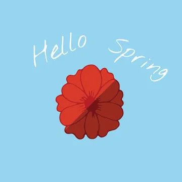 Digitally generated image of hello spring text banner and red flower icon Stock Photos