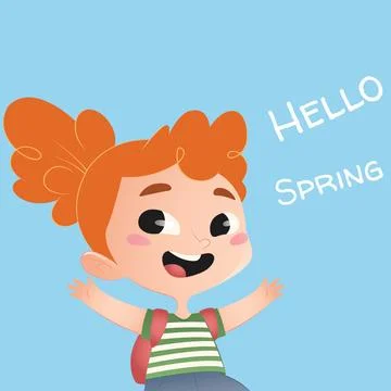 Digitally generated image of hello spring text banner and school girl icon Stock Photos