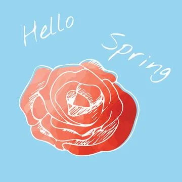 Digitally generated image of hello spring text banner and rose flower icon Stock Photos