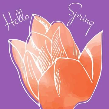Digitally generated image of hello spring text banner and pink flower icon Stock Photos