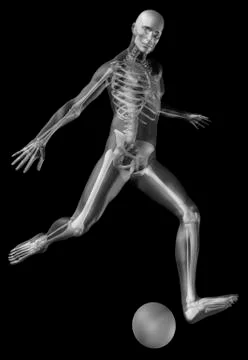 Digitally generated image of human representation playing soccer ball with human Stock Illustration