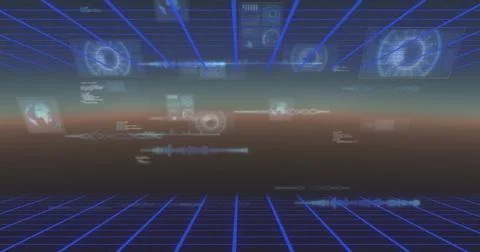 Digitally generated image of infographic interface screen with blue grid Stock Illustration