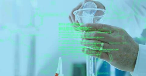 Digitally generated image of a lab worker analyzing blood samples for COVID-19 Stock Photos