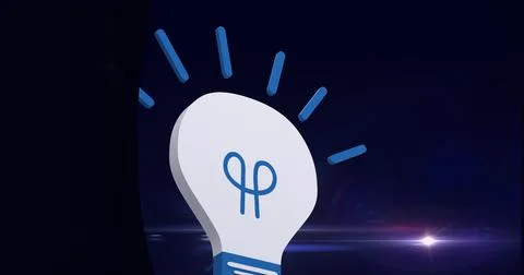 Digitally generated image of light bulb icon against spot of light on black 스톡 일러스트