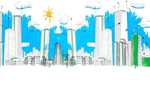 Digitally generated image of modern city Stockillustratie