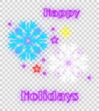 Digitally generated image of neon happy holidays text with snowflake icons Stock Illustration