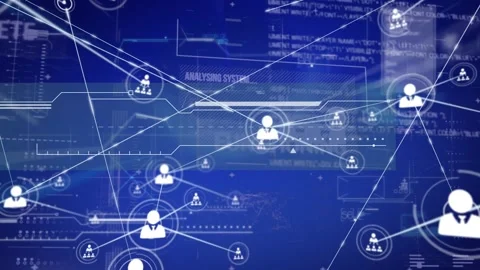 Digitally generated image of people icons connecting with lines over moving Stock Footage 328836013
