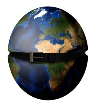 Digitally generated image of planet earth tightening with belt Stock Illustration