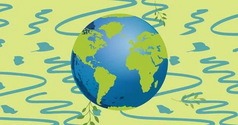 Digitally generated image of planet earth over abstract background pattern Stock Illustration