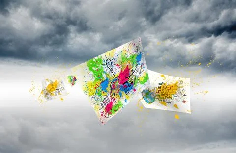 Digitally generated image of posters against the sky Foto stock