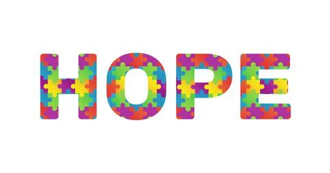 Digitally generated image of with puzzle elements forming hope text against Stock-Illustration