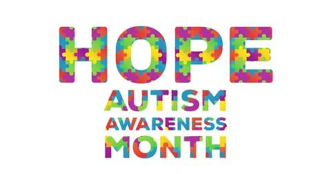 Digitally generated image of with puzzle elements forming Hope Autism Awareness Stock-Illustration
