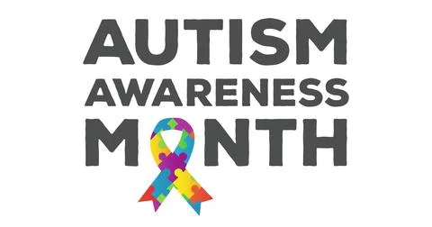 Digitally generated image of with puzzle elements forming Autism Awareness Month Stock-Illustration