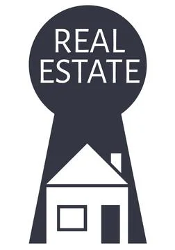 Digitally generated image of real estate text with key hole and house icon Stock Illustration