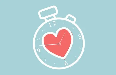Digitally generated image of red heart over a clock icon against blue background Stock Photos