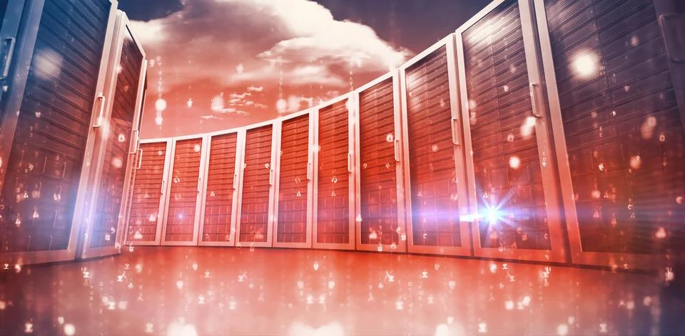Digitally generated image of red server room Illustrazione stock