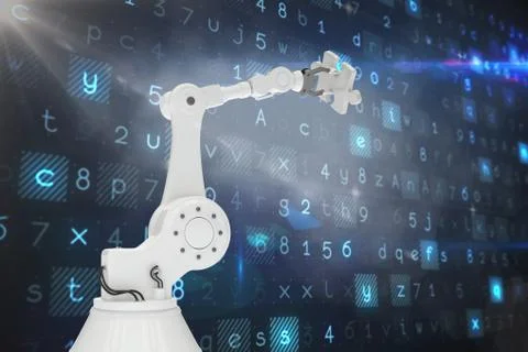 Digitally generated image of robotic arm holding jigsaw piece 3d イラスト素材