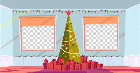 Digitally generated image of room interior with two window frames, christmas Stock Illustration