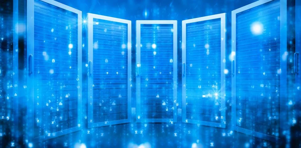 Digitally generated image of server room Illustrazione stock