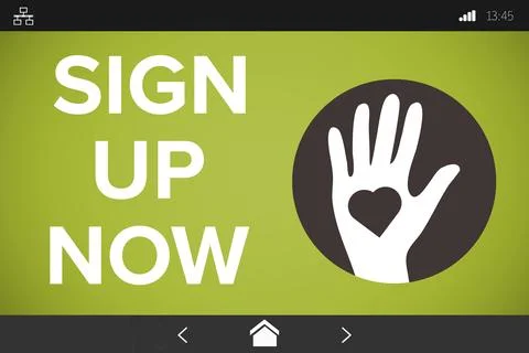 Digitally generated image of Sign Up Now text with icons on green screen Stock Photos
