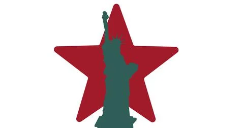 Digitally generated image of silhouette of statue of liberty over red star Stock Illustration