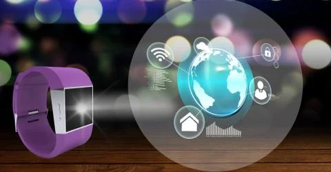 Digitally generated image of smart watch and digital interface Ilustração Stock