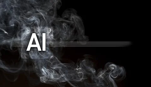 Digitally generated image of smoke with AI sign against black background Stock Photos