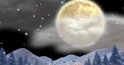 Digitally generated image of snow covered mountains during full moon night, copy Ilustração Stock