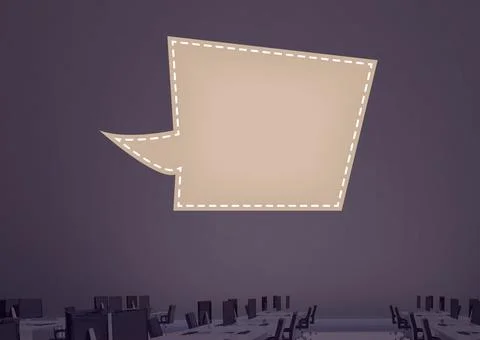 Digitally generated image of speech bubble with copy space against empty office 库存插图
