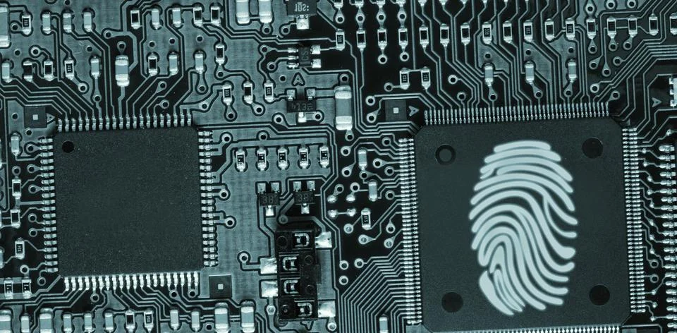 Digitally generated image of thumb print in circuit board Stock Illustration