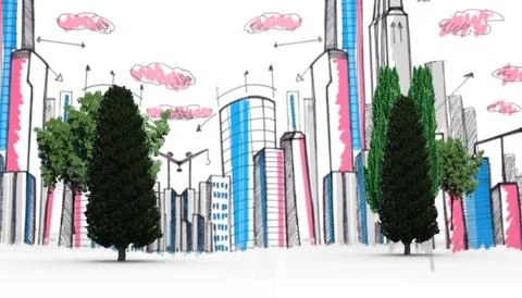 Digitally generated image of trees against skyline Stock Illustration