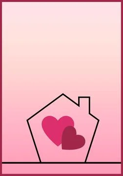 Digitally generated image of two heart in a house icon against pink background Stock Illustration