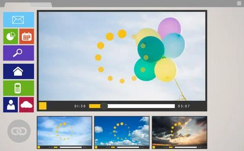 Digitally generated image of various video and computer icons Stock Illustration