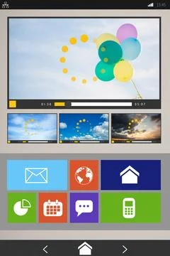 Digitally generated image of various video and icons Stock Illustration