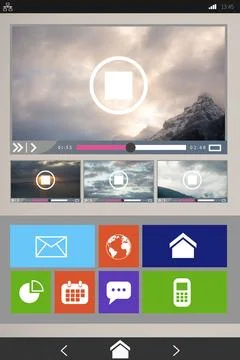 Digitally generated image of video player with various icons Stock Illustration