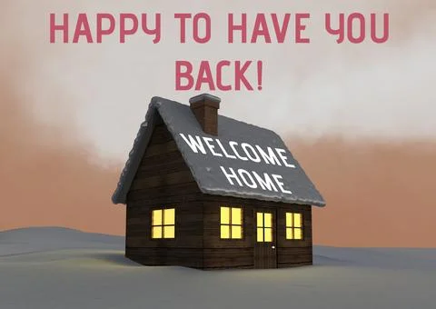 Digitally generated image of welcome text against house in winter landscape Stock Illustration