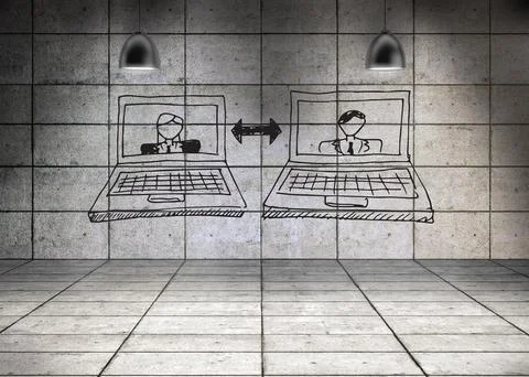 Digitally generated laptops in grey room Stockillustratie