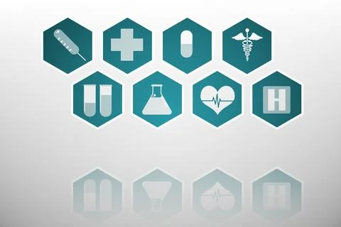 Digitally generated medical interface in blue and white Illustrazione stock