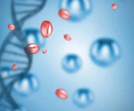 Digitally generated red drops and blue helix Illustrazione stock